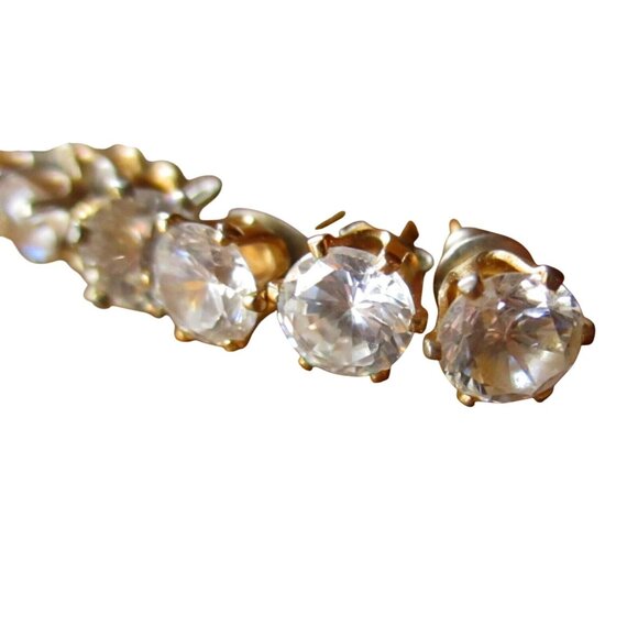Lot 10 Vintage Estate Gold-Tone Round Cut Crystal Rhinestone Stud Earrings - Picture 3 of 5